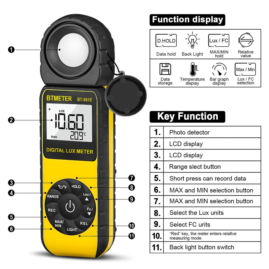 BTMETER BT - 881E Digital Illuminance/Light Meter for Plants Aquarium Light Tester - btmeter - store