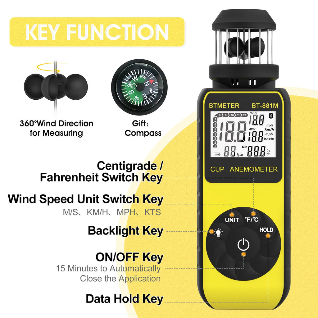 BTMETER BT - 881M Digital Anemometer Handheld Wind Speed Meter - btmeter - store