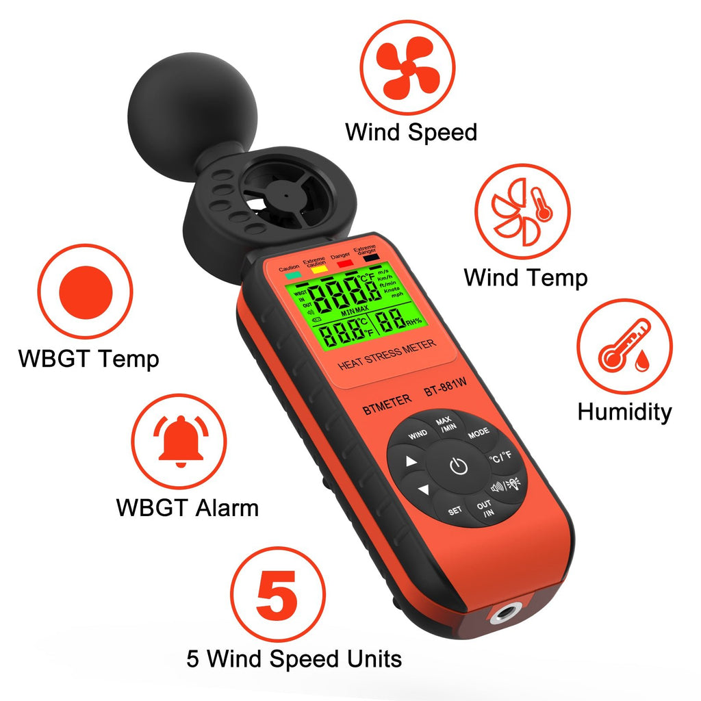 BTMETER BT - 881W Anemometer Handheld & Heat Stress WBGT Meter - btmeter - store