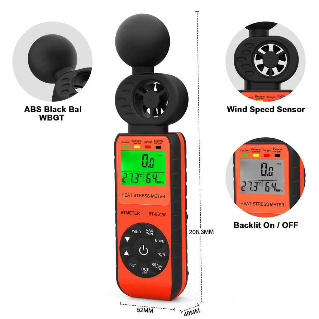 BTMETER BT - 881W Anemometer Handheld & Heat Stress WBGT Meter - btmeter - store