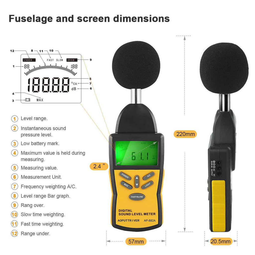 BTMETER BT - 882A Digital Sound Level Meter LCD Noise Measuring Instrument for 30~130 dB - btmeter - store