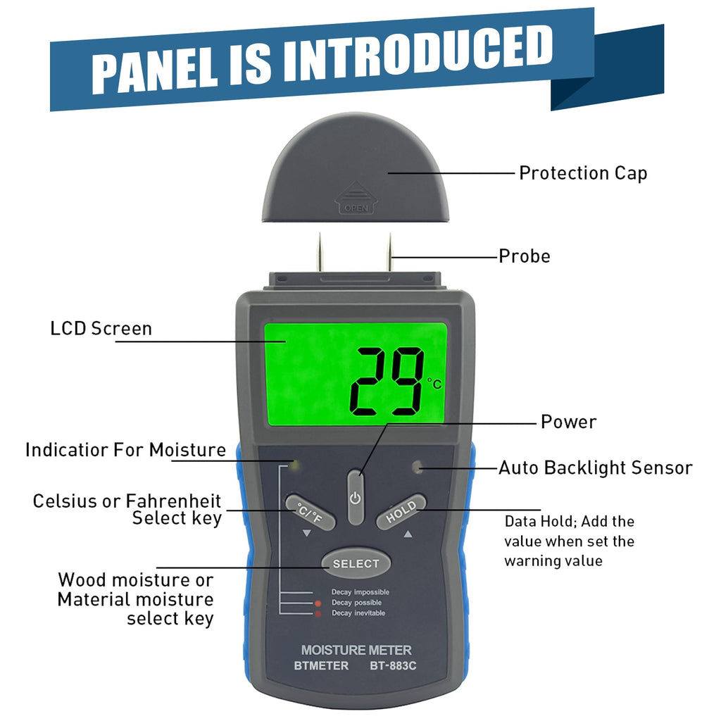 BTMETER BT - 883C Humidity Meter Moisture Meter LCD Digital Humidity Tester - btmeter - store