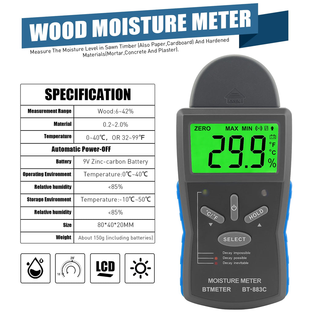 BTMETER BT - 883C Humidity Meter Moisture Meter LCD Digital Humidity Tester - btmeter - store