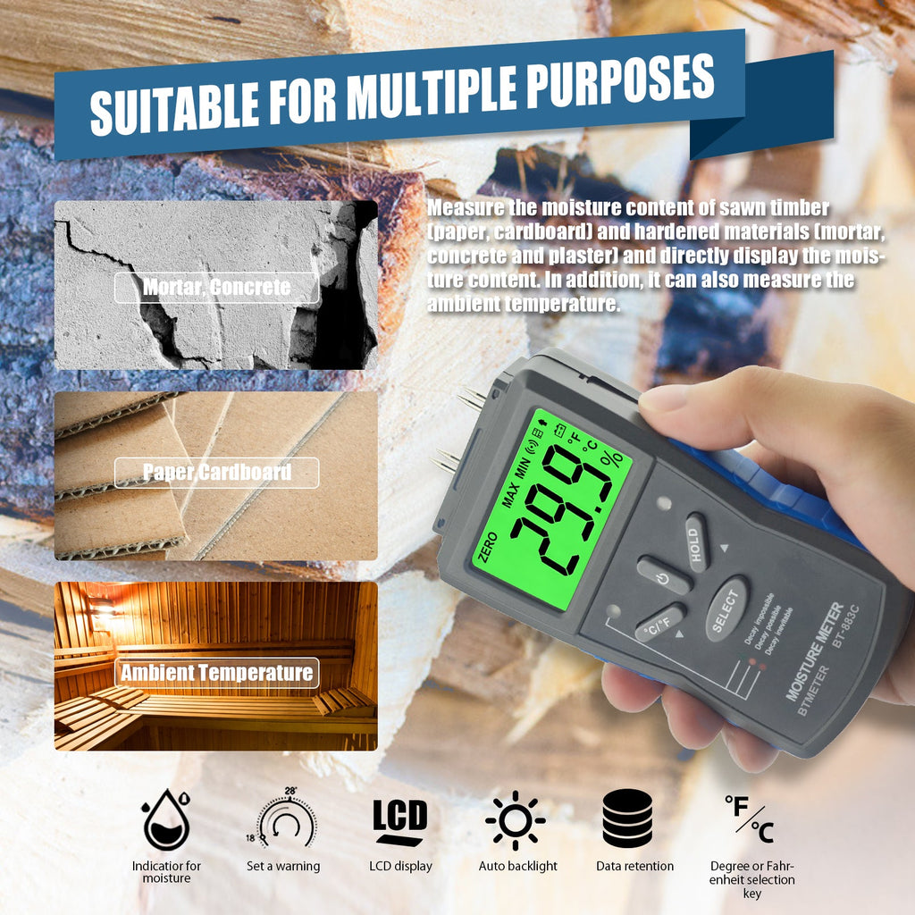 BTMETER BT - 883C Humidity Meter Moisture Meter LCD Digital Humidity Tester - btmeter - store