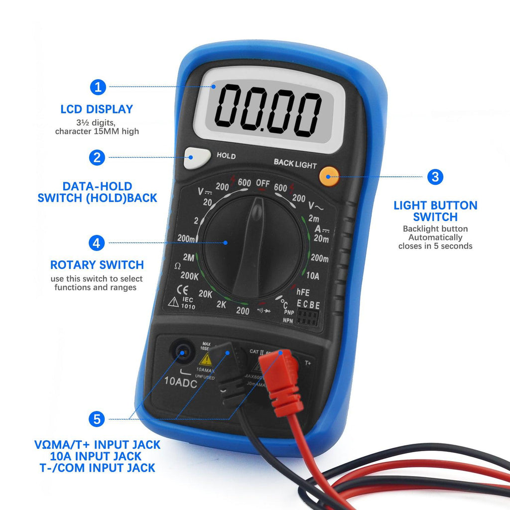 BTMETER BT-838L Manual Range Digital Multimeter for AC DC Voltage Amp Ohm Volt - btmeter-store
