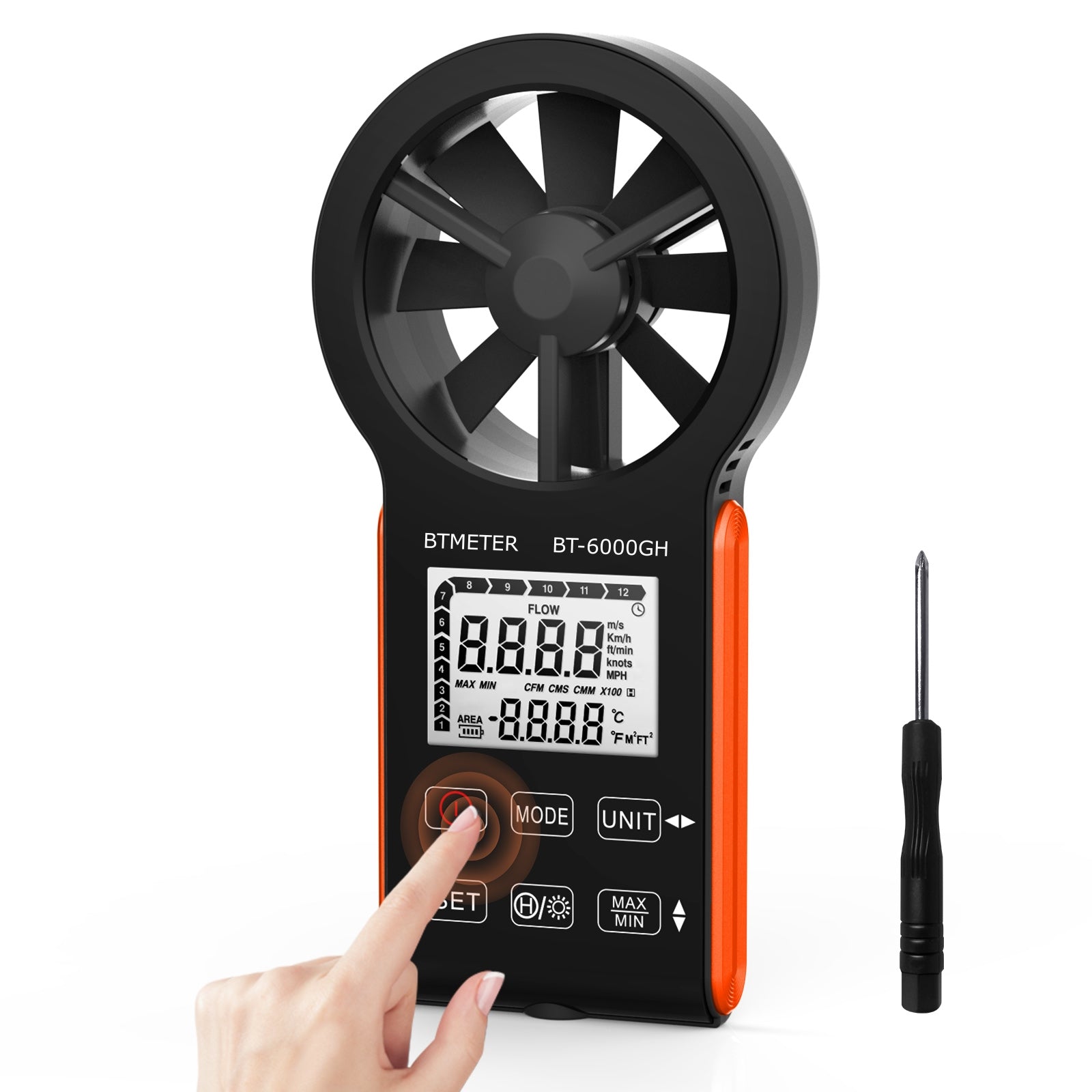  BTMETER Digital Anemometer Barometer Handheld, for Wind Speed  Temperature Wind Chill Tester w/Humidity, Altitude, Barometric Pressure  Meter for Climbing Drone HVAC CFM BT-100WM : Patio, Lawn & Garden